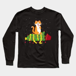 red cat knocked the christmas tree Long Sleeve T-Shirt